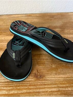 Reef Black and Teal Kids Flip Flops